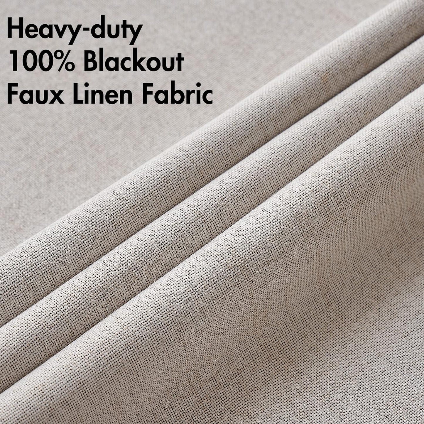 MIULEE 100% Blackout Linen Textured Curtains - Thermal Insulated Ivory Drapes for Bedroom | 62 x 84 Inch (2 Panels)