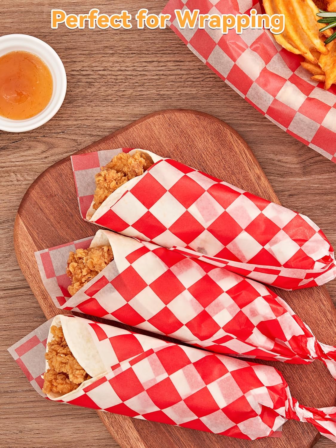 SMARTAKE 12x12 Inches Non-Stick Wax Paper - 250 Pcs Red Plaid Hamburger Patty & Sandwich Separators