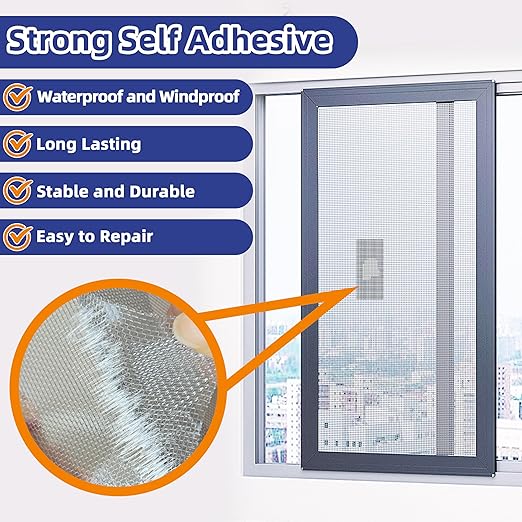 KING MOUNTAIN Grey 4" x 4" Heavy Duty Screen Repair Tape - 20 Pcs, Strong Adhesive & Waterproof, for Window & Door Tears & Holes