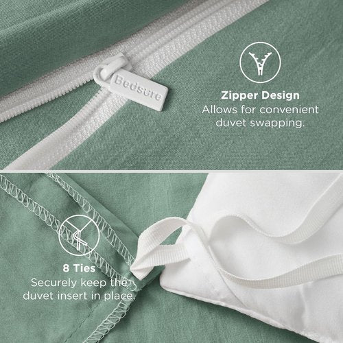 Bedsure Sage Green Duvet Cover - Extra Soft 3-Piece Bedding Set, Queen Size 90x90 Inches with Zipper Closure & 2 Pillow Shams