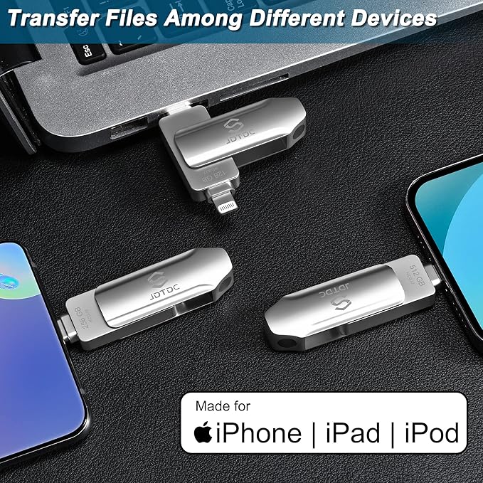 Genuine Apple MFi Certified USB C & Lightning Flash Drive 256GB - Real Storage Capacity - Secure Auto Backup Photo Stick iPhone iPad Photo & Video Encrypted-External-Storage to Store & Transfer Files