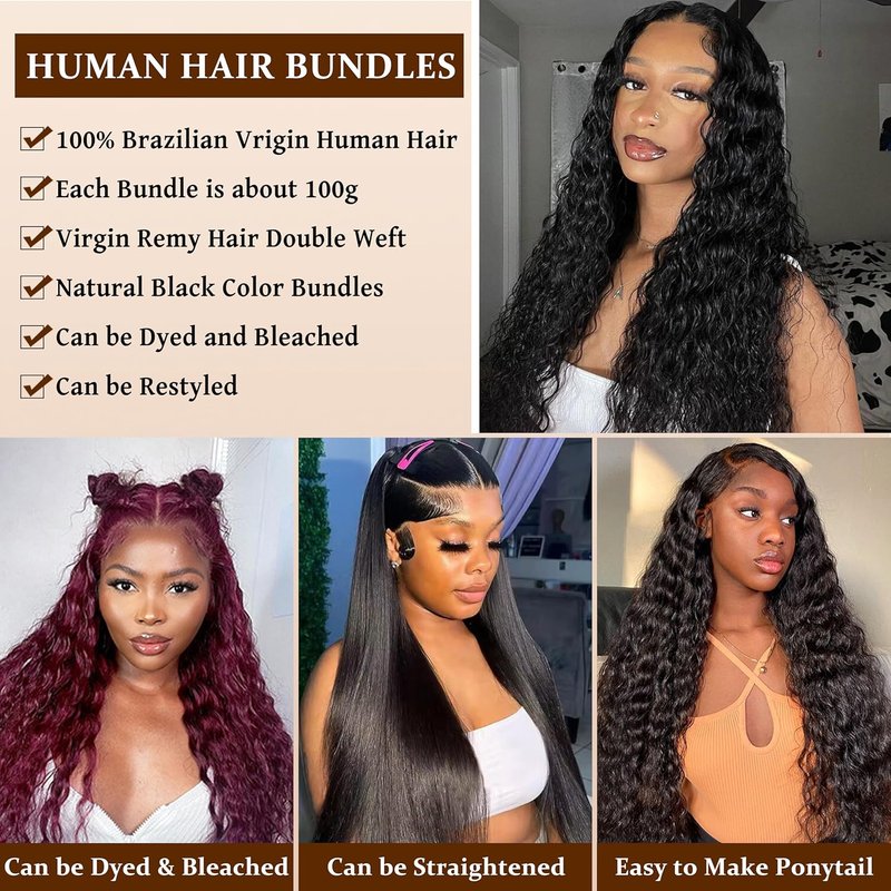 Deep Wave Human Hair Bundles - 100% Unprocessed Natural Black Curly Extensions | 22 Inch