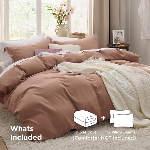 Bedsure Mocha Mousse Duvet Cover - King Size 3-Piece Soft Cotton-Like Bedding Set, 104x90 Inches with Zipper Closure & 2 Pillow Shams