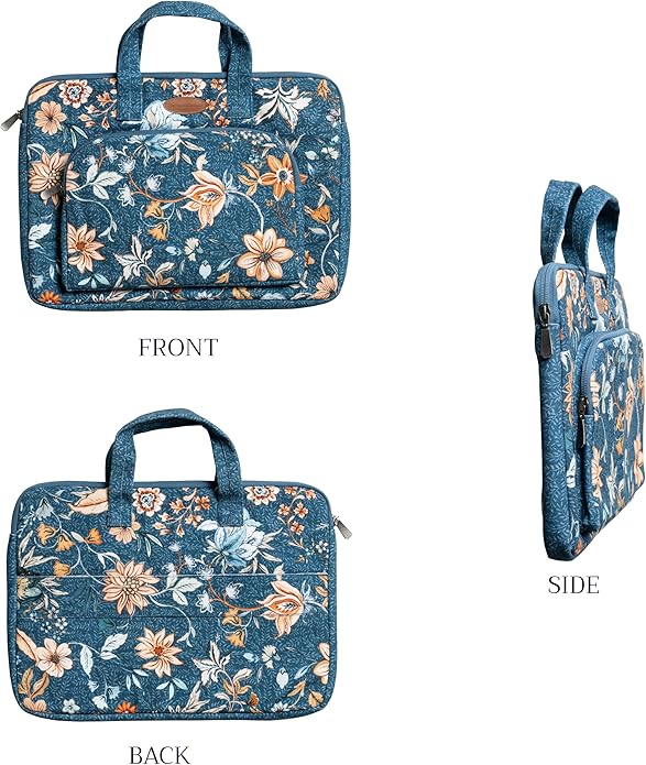 Maison d'Hermine Laptop Bag with Pocket Upto 15.5 inch Stain and Water Repellent Cotton Canvas Spring Summer (Luxury Loft - Dark Teal)