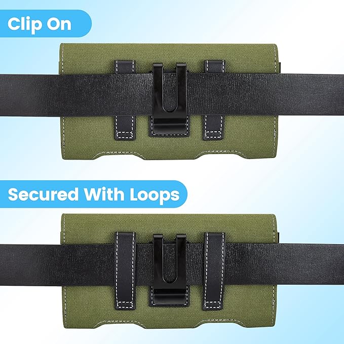 Mopaclle Nylon Phone Holster with Heavy Duty Metal Belt Clip and Card Holder, Compatible with iPhone 17/16/15/14/13 Pro Max,17 Air and Galaxy S26/S25/S24/S23/S22 Plus and FE - Green