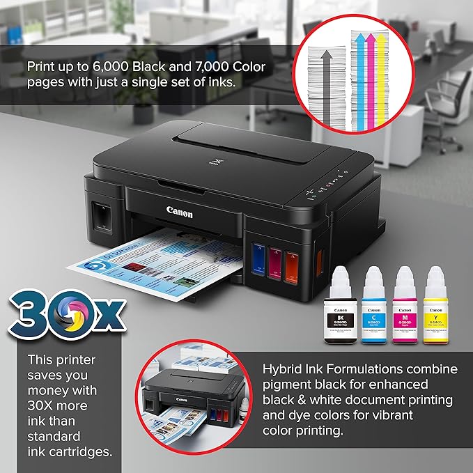 Canon G3200 All-In-One Wireless Supertank (MegaTank) Printer| Copier| Scanner| and Mobile Printing, Black, 6.5" x 17.6" x 13" (0630C002)