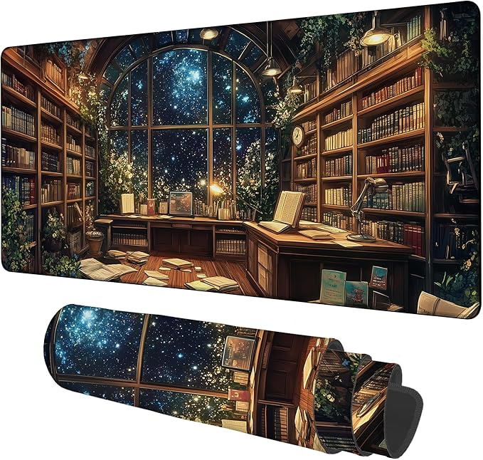 NITAHHHY an Old Library Gaming Mouse Pad 3mm Thick Stitched Edge Waterproof Non-Slip Large Computer Keyboard Mouse Mat,Suitable for Office Entertainment Decorative Desk Pad 35.4 x 15.7 Inches