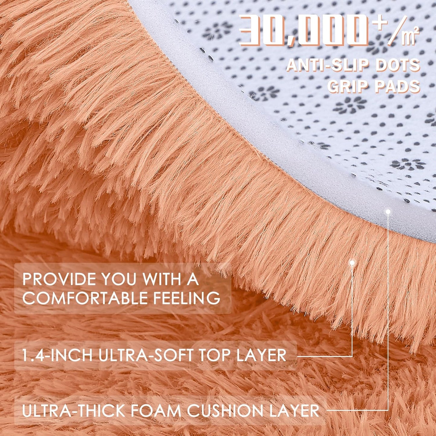 OLANLY Round Area Rug - Soft & Fluffy Muted Orange Shaggy Carpet | 6 ft Circle for Bedroom & Living Room Decor