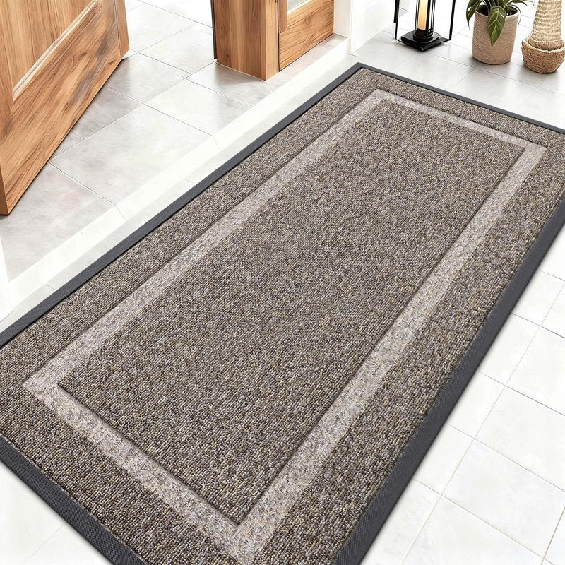 OLANLY Front Door Mat Indoor Outdoor Entrance, Waterproof All-Season, All-Weather Doormat, Sturdy Natural Rubber, Low Profile, Easy Clean Patio Porch Entryway Mat, 47x23, Khaki and White