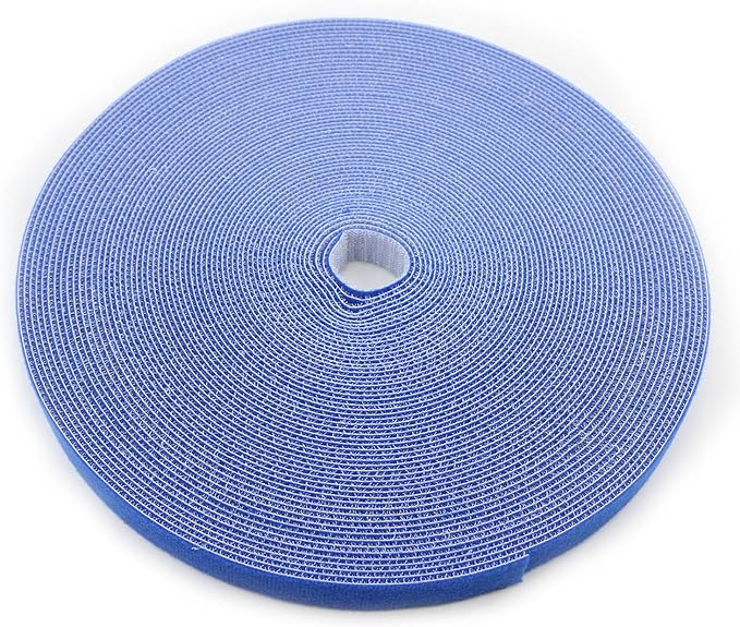 Saisn Reusable Fastening Tape Cable Ties 3/4 Inch Double Side Hook Roll (25 Yard, Blue)