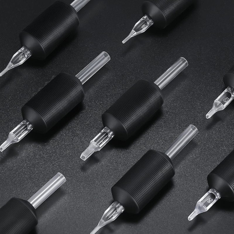 Keilend 5RT Clear Tube Grips 25PCS, 1 Inch Disposable Tube Grip with Black Silicone Grips and Clear Long Tips, 5 Round Tubes for 3RL 4RL 5RL 3RS 4RS 5RS
