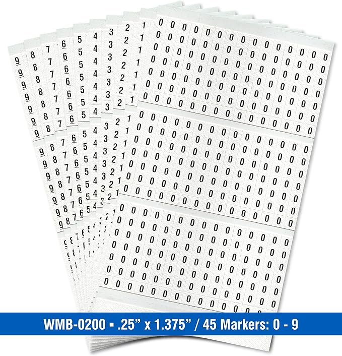 Premium Wire Marker Book Numbered 0-9 for Cable Management, Vinyl-Coated, High-Tack Adhesive, Electric Panel Wire Labels 10 Pages/Book