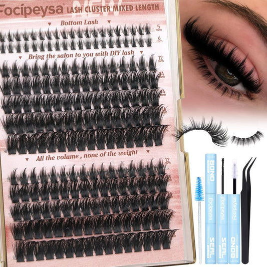 Focipeysa Volume Spike Eyelash Clusters 100D Lash Extensions Kit Fluffy Cluster Lash Extension Kit 12-18mm Spike Lash Clusters Manga Individual Eyelashes Clusters DIY Salon Effect Lash Extension