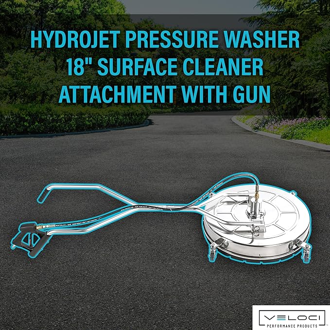 Veloci Performance HydroJet Pressure Washer Surface Cleaner Attachment with Gun for Driveways, Concrete, Patios, Commercial-Grade, 22.2000, 18â