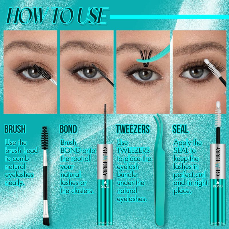 GEMERRY Lash Bond and Seal Kit Lash Cluster Glue Waterproof Strong Hold 72-96 Hours Bond and Seal Lash Glue for DIY Lash Extensions Kit with Eyelash Tweezers Kit