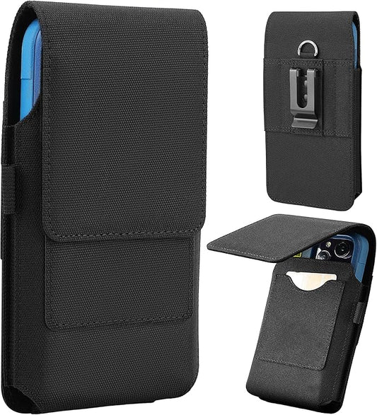 for iPhone 17 Pro Max Air 16/15/14/13/12/11 Pro Max Nylon Cell Phone Pouch Holster Case with Belt Clip Cover Holder for Galaxy S25+ S24+ S23+ S22+ S21+ (Black)