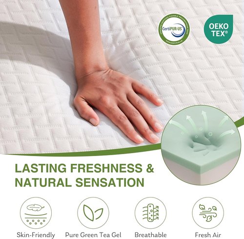 EGOHOME 8-Inch Queen Memory Foam Mattress - Cooling Green Tea Gel for Pressure Relief | CertiPUR-US Certified, 80''L x 60''W, White