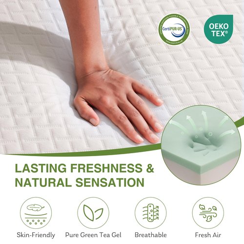 EGOHOME Twin XL Memory Foam Mattress, 5 Inch Bed Mattress in a Box with Cooling Green Tea Gel, Relieve Pressure with Medium Support, CertiPUR-US Certified, 80''L x 38''W, White