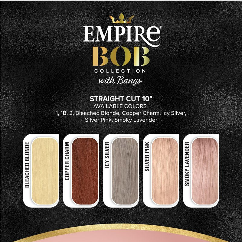 Sensationnel Empire Bob Humanhair Wig - Straight Cut Face Framing Mesh Cap for Comfort With Bangs (10 inch, BLEACHEDBLONDE)