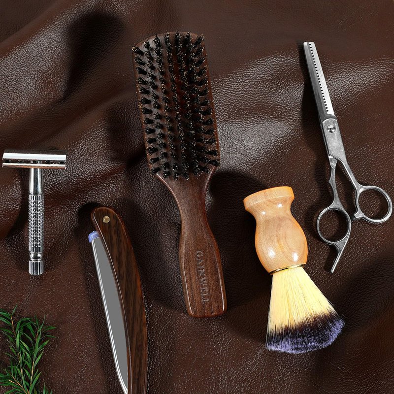 GAINWELL Wild Boar Bristle Hair Brush for Men, Slick Back Hair Brush with Stiff Boar Bristles for Thick Hair, Natural Black Walnut Wooden Handle Hairbrush, Beard Mustache Brush - Large