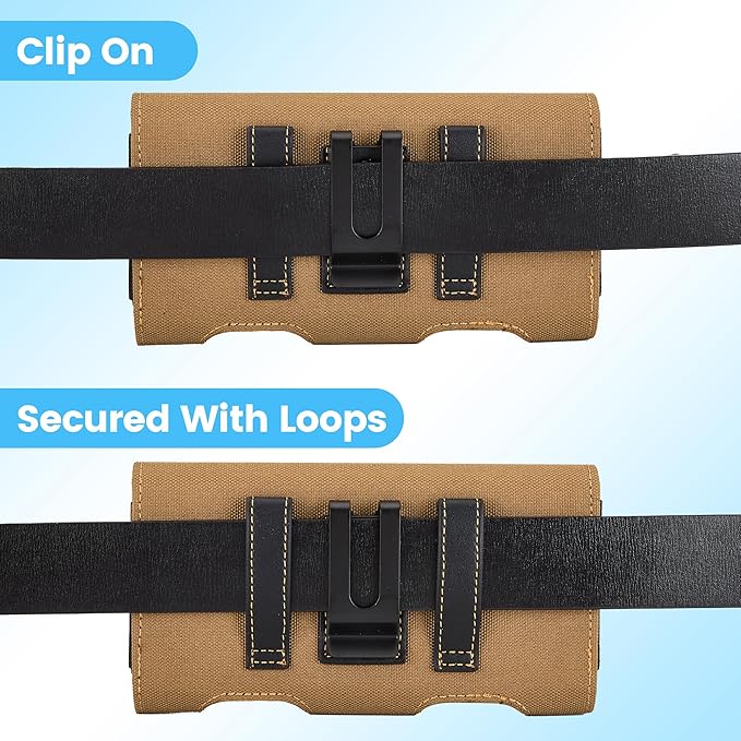 Mopaclle Nylon Phone Holster with Heavy Duty Metal Belt Clip and Card Holder, Compatible with Samsung Galaxy S26/S25/S24/S23/S22 Ultra, Note 20/10 Series, and A17/A17F/M17 Series - Khaki