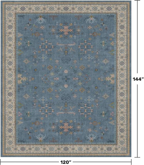 Hazo Haus Blue Area Rug - Dusty Blue 10x12 Washable Floral Design for Living Room & Bedroom Decor