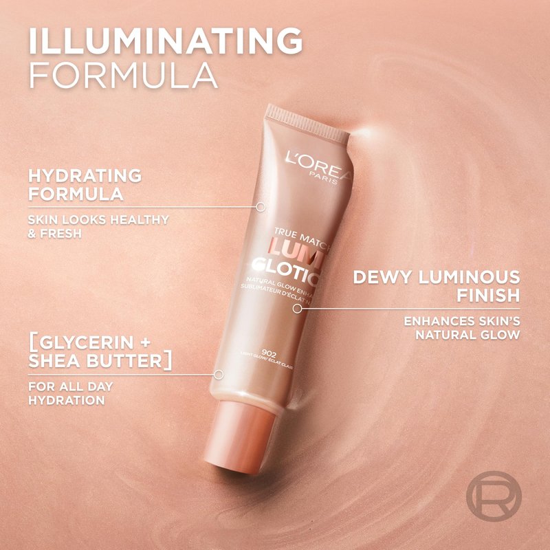 L'Oreal Paris Makeup True Match Lumi Glotion, Natural Glow Enhancer, Illuminator Highlighter, Bronzing Drops For a Sun-Kissed Glow For Face and Body, 902 Light, 1.35 fl oz
