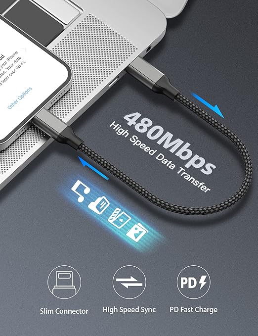 6 inch USB C to Lightning Cable Short, 0.5ft 2Pack Type C to Lightning Cord Power Delivery Fast Charging,[MFi Certified]Nylon Braided USB C iPhone Charger for iPhone14 13 12 11 Pro Max XR XS 8 SE iPad