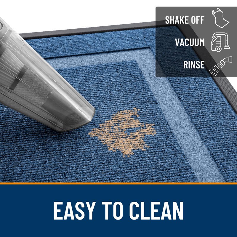 OLANLY Front Door Mat Indoor Outdoor Entrance, Waterproof All-Season, All-Weather Doormat, Sturdy Natural Rubber, Fade Resistant, Low Profile, Easy Clean Patio Porch Entryway Mat, 47x30, Light Blue