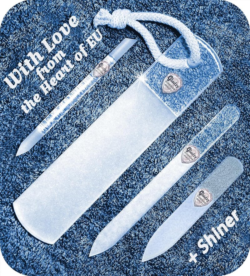Czech Glass Nail File Set - Professional Multifunctional Nail Shiner & Callus Remover | Etched Surface, Durable Design