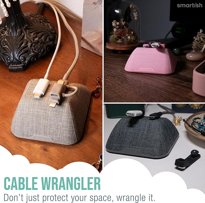 Smartish® Magnetic Cord Holder - Cable Wrangler Organizer with Magnet Clips for Charger Management on Desktop, Nightstand for USB-C + Lightning - I'm Blushing