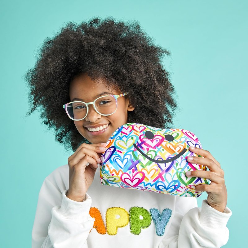 iscream + Corey Paige 8.25" x 5" Fully Lined Wide Zipper Opening Cosmetic Bag - Graffiti Hearts