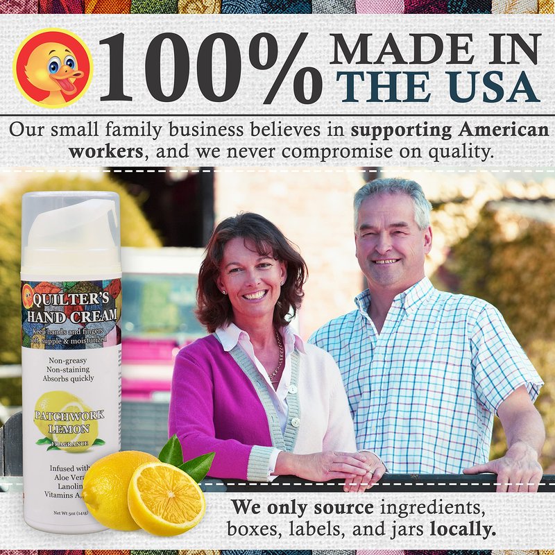 Original Udder Balm Quilter’s Hand Cream, Patchwork Lemon - Made in USA - Ultra-Hydrating Hand Cream for Quilters, Fast-Absorbing Non-Greasy Hand Lotion for Dry Cracked Hands, 5 Oz
