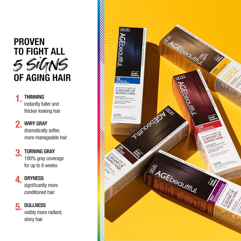 AGE Beautiful Permanent Hair Color Cream - 100% Gray Coverage, Anti-Aging Biotin Formula for Thicker, Fuller Hair | Professional Salon Quality