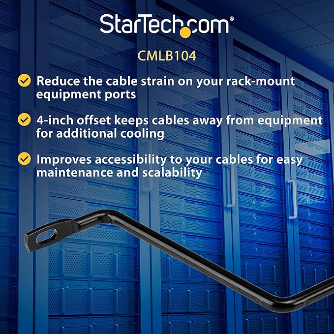 StarTech 10-Pack Horizontal Lacing Bar with 4in (10.2cm) Offset at 75 Degrees, Server Rack Cable Management, 19" Network Rack-Mount Cord Organizer, TAA