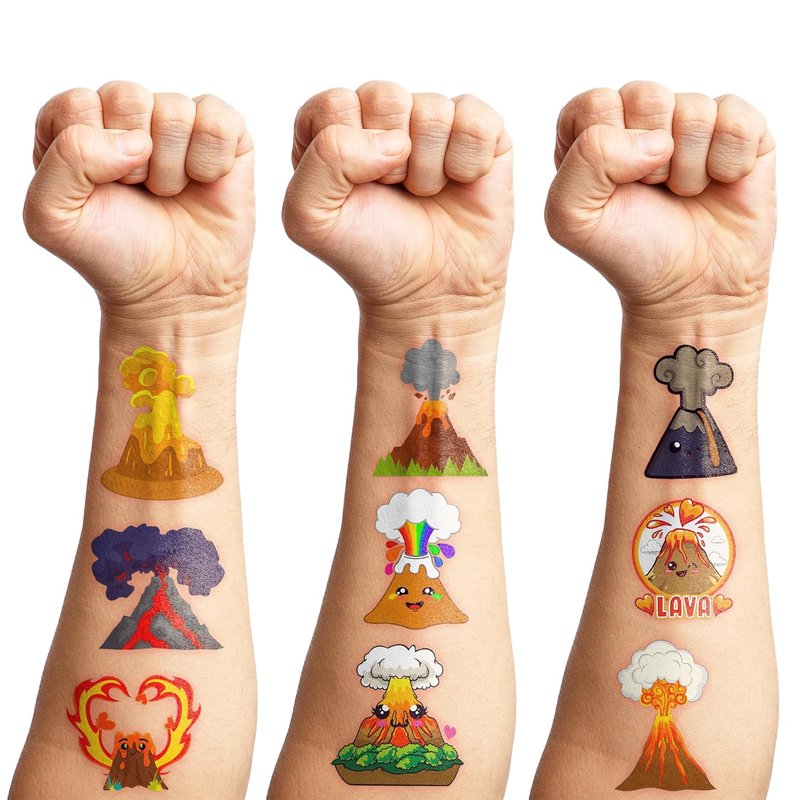 Volcano Temporary Tattoos - 84PCS Fire-Themed Stickers for Birthday Party Favors | Kids & Adults Decor