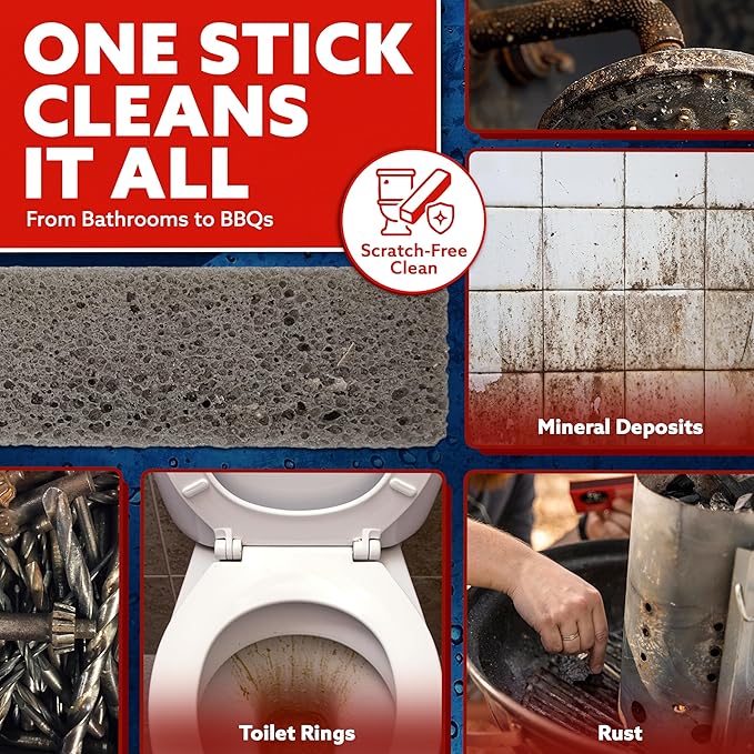 PUMIE Pumice Scouring Stick for Cleaning Toilet Rings Stain & Hard Water Rings, Extra Strong Heavy Duty Pumice Stone for Toilet Cleaning, Rust, Grills, Tough Bathroom, Ovens, Pools & Tubs - Pack of 12