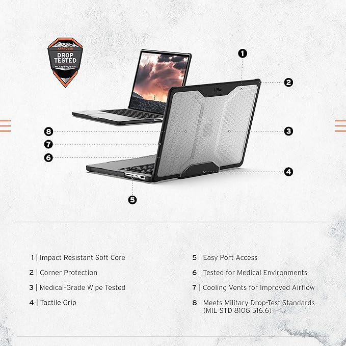 URBAN ARMOR GEAR UAG Designed for MacBook Pro 14" Case M5 2026 M4 2024 M3 2023 Pro/Max Chip Rugged Military Grade Laptop Cover, Plyo Translucent Clear Ice