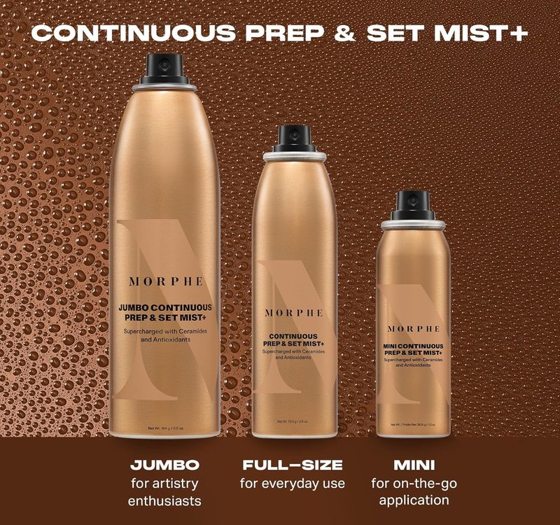 Morphe Continuous Prep & Set Setting Spray - Hydrating Makeup & Skin Prep Spray with Ceramides | 2.8 oz