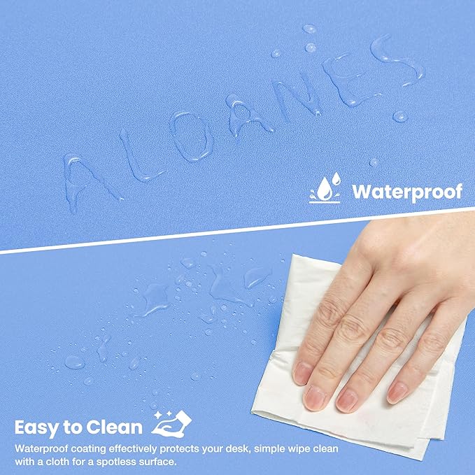 ALOANES Blue Waterproof Desk Mat, Large Mouse Pad with Extended Mouse Mat, with Anti Slip Base, Stitched Edge, Grain Jacquard Surface, Perfect for Gamer, Office& Home 3XL(35.43"x15.74"x0.12")