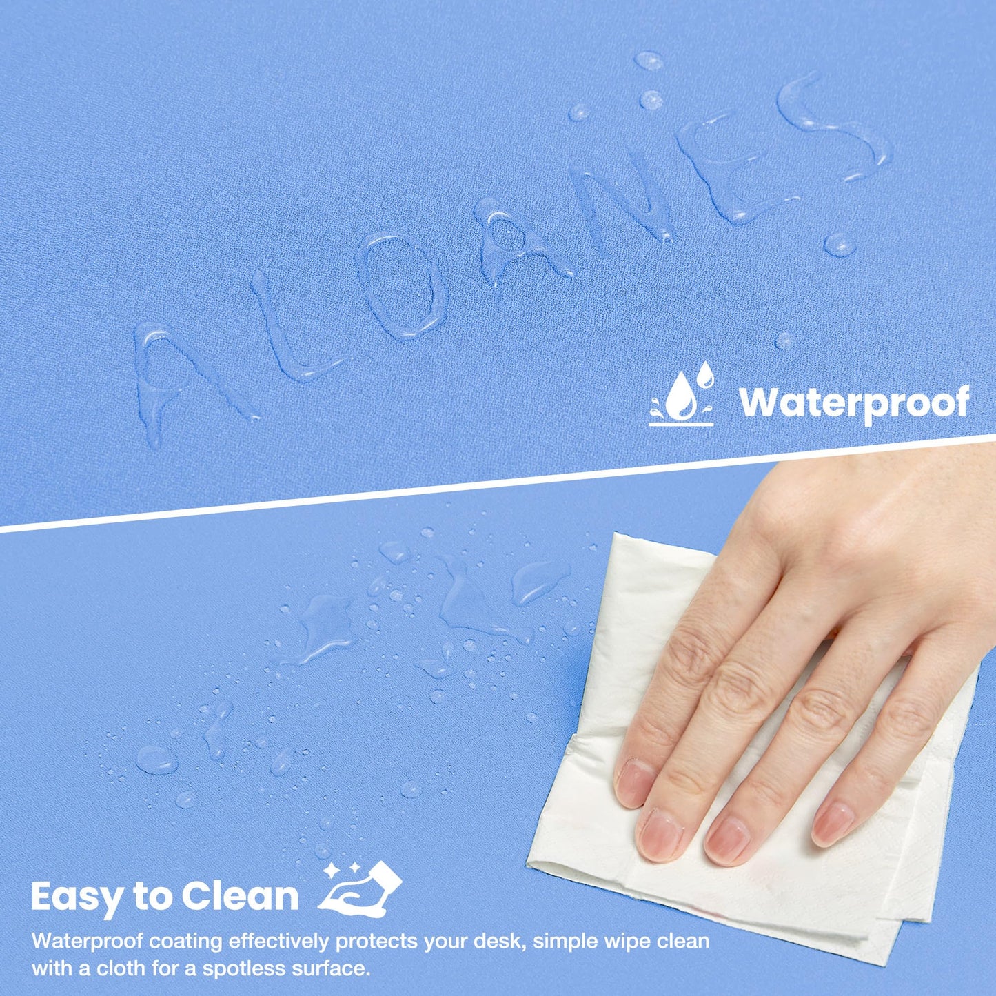 ALOANES Blue Waterproof Desk Mat, Large, with Extended Mouse Mat, Office Desk Protector with Anti-Slip Base, Stitched Edge, Grain Jacquard Surface, Perfect for Gamer, Home Large(27.6" x11.8"x0.12")