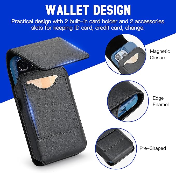 Mopaclle Vertical Cell Phone Holster with Belt Clip and Loop,Rugged Phone Belt Holder Compatible with iPhone 17 Pro iPhone 16, 15, 14 Pro, Galaxy S25, S24, S23 – Fits with Case On