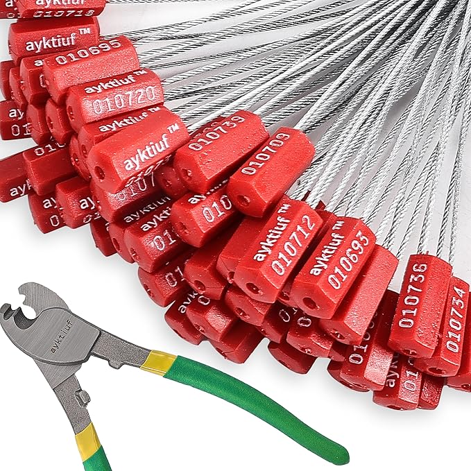 ayktiuf 1200 Pieces Security Cable Seals, Metal Number Security Tags for Truck, Trailers, Cargo, Containers, Vans, Oil Tank, Milk Vehicle (Red, 1200 Pack)