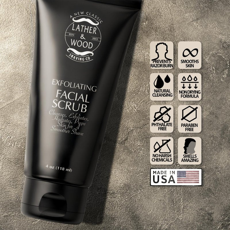 Best Face Wash for Men - Lather & Wood's Face Scrub - Luxurious Exfoliating Facial Wash for the Men. 4oz