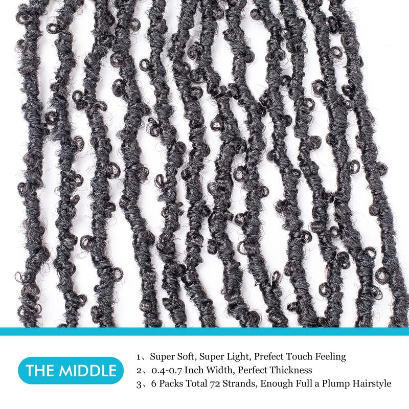 GUOHUI Butterfly Locs Crochet Hair 18 Inch Natural Black 6 Packs All Handmade Pre Looped Soft Distressed Faux Locs Braids for Women Kids (18", 1B)