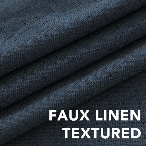 H.VERSAILTEX Primitive Linen Curtains 100% Blackout Curtain Drapes Burlap Fabric Curtains with White Thermal Insulated Liner, Grommet Top Drapes Living Room/Bedroom (2 Panels, 42 x 63 Inch, Navy)