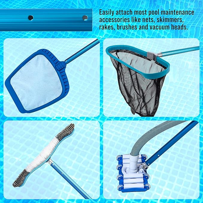 U.S. Pool Supply 15 Foot Swimming Pool Pole Telescopic - Aluminum Pool Skimmer Pole Net, Rake, Brush, Vacuum Head Handle, Attach Cleaning Equipment Accessories, Adjustable 3 Piece Expandable Extension