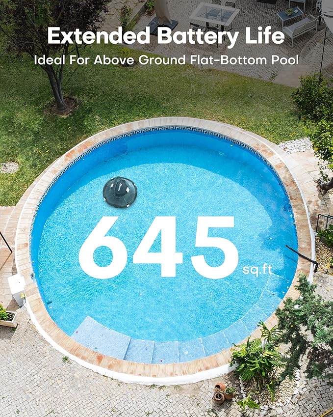 (2025 Upgrade) Cordless Robotic Pool Cleaner, Lasts 80 Min, Automatic Vacuum for Above-Ground Pools up to 645 Sq.ft,Portable, Self-Parking (Transparent Green)