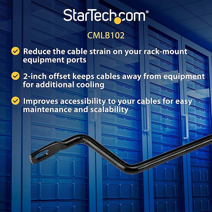 StarTech 10-Pack Horizontal Lacing Bar with 2in (5.1cm) Offset at 75 Degrees, Server Rack Cable Management, 19" Network Rack-Mount Cord Organizer, TAA