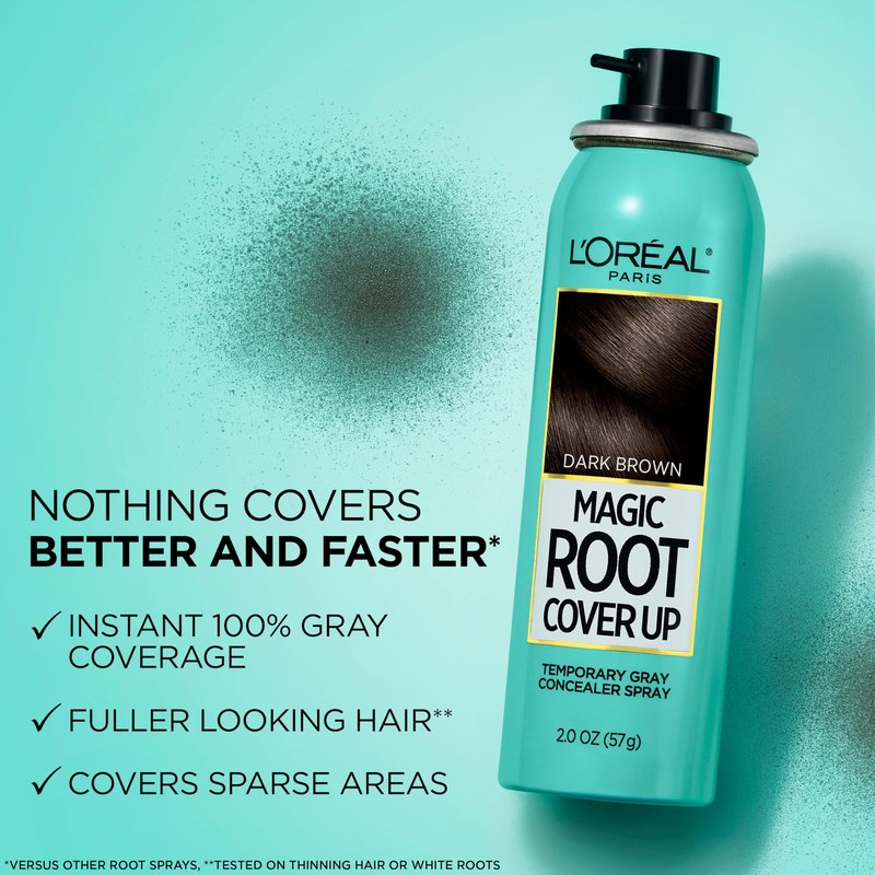 L'Oreal Paris Magic Root Cover Up Gray Hair Spray, 100% Gray Hair Coverage with Buildable, Lightweight, Transfer-Resistant, and Temporary Formula, Ammonia-Free, Dark Brown, 2 oz (1 Count)